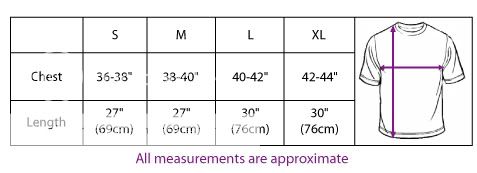 Sizes chart as follows (Please note sizes are approximate)