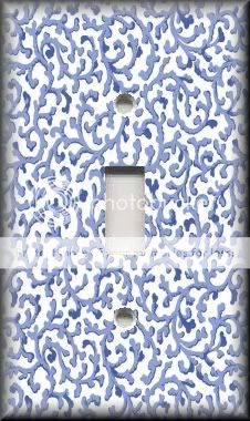 Single Switch Plate Cover   Blue & White Scrolls  